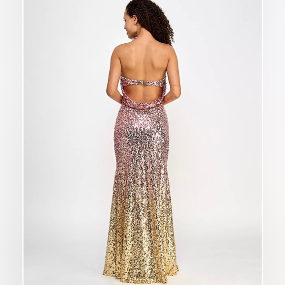 Women's Strapless Ombré Sequin Gown - Picture 2 of 3